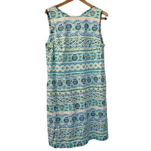 Talbots Blue and Green Nautical Print with Cutout and Bow Back Sheath Dress